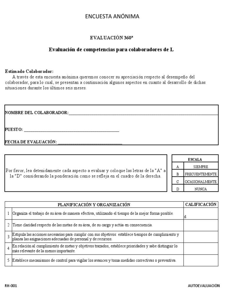 Evaluación 360° de Competencias Laborales | PDF | Planificación | Liderazgo