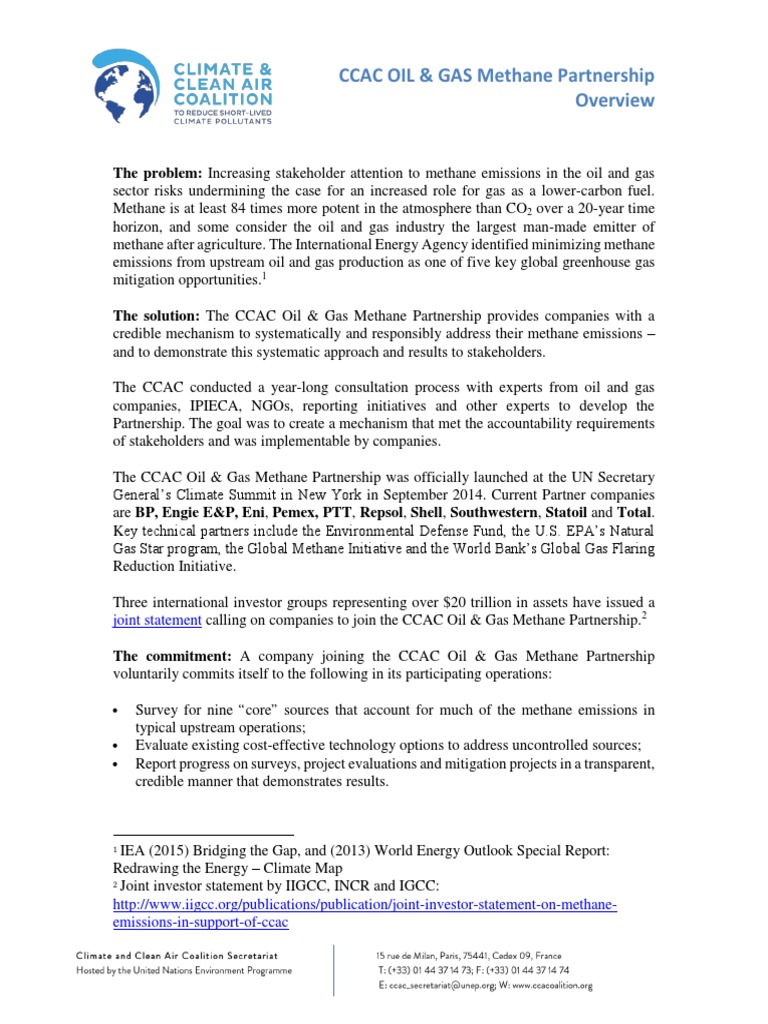 CCAC OIL & GAS Methane Partnership: Joint Statement | PDF | Greenhouse ...