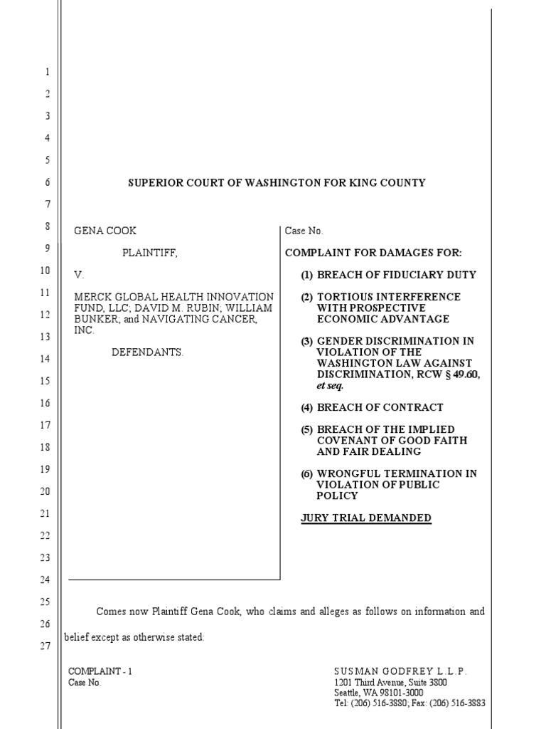 Gena Cook vs. Merck Et Al PDF Tortious Interference Stocks