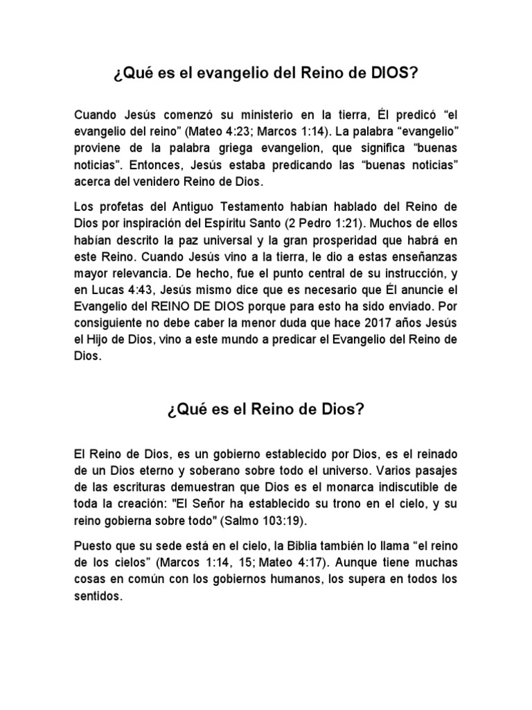 Evangelio del Reino de Dios explicado | PDF | Evangelios | Reinado y ...