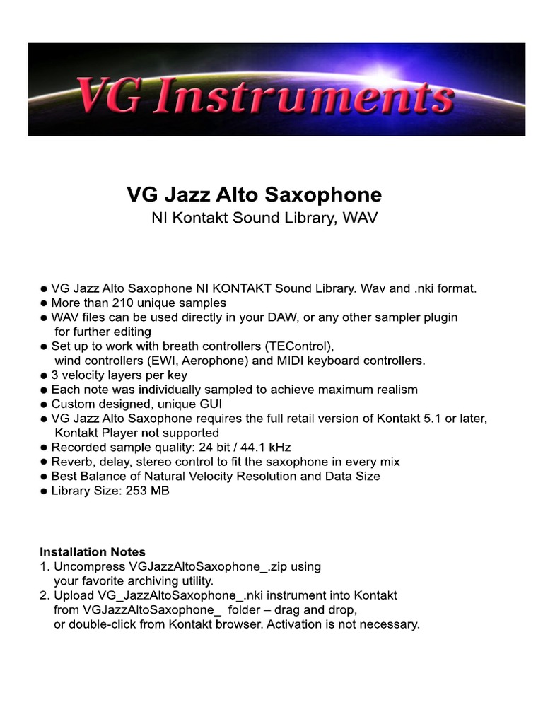 VG Jazz Al To Saxophone NI Kont Akt Sound Li BR Ar Y, WAV PDF