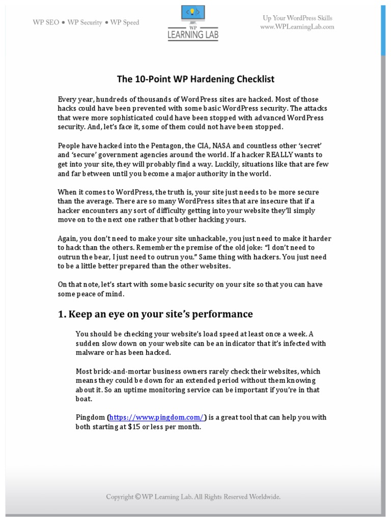 10 Point WP Hardening Checklist PDF Word Press Computer File