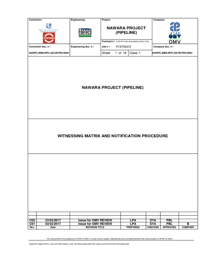 Witnessing Matrix and Notification Procedure | PDF | Pipe (Fluid ...