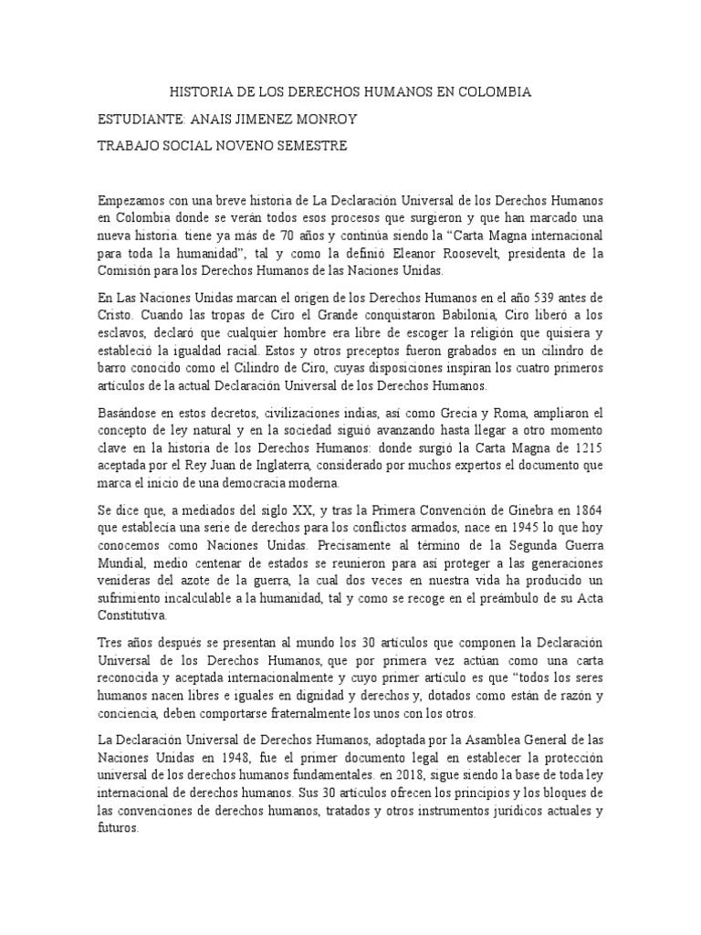 Evolución de los Derechos Humanos en Colombia | PDF | Derechos humanos ...