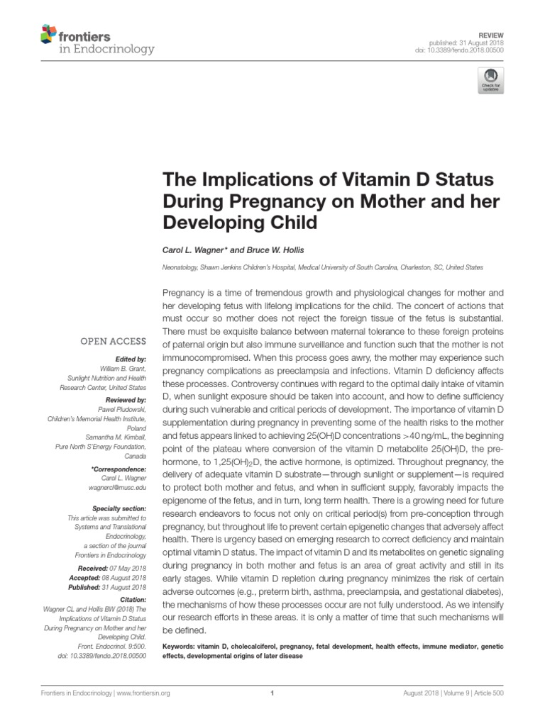 The Implications of Vitamin D Status During Pregnancy On Mother and Her ...