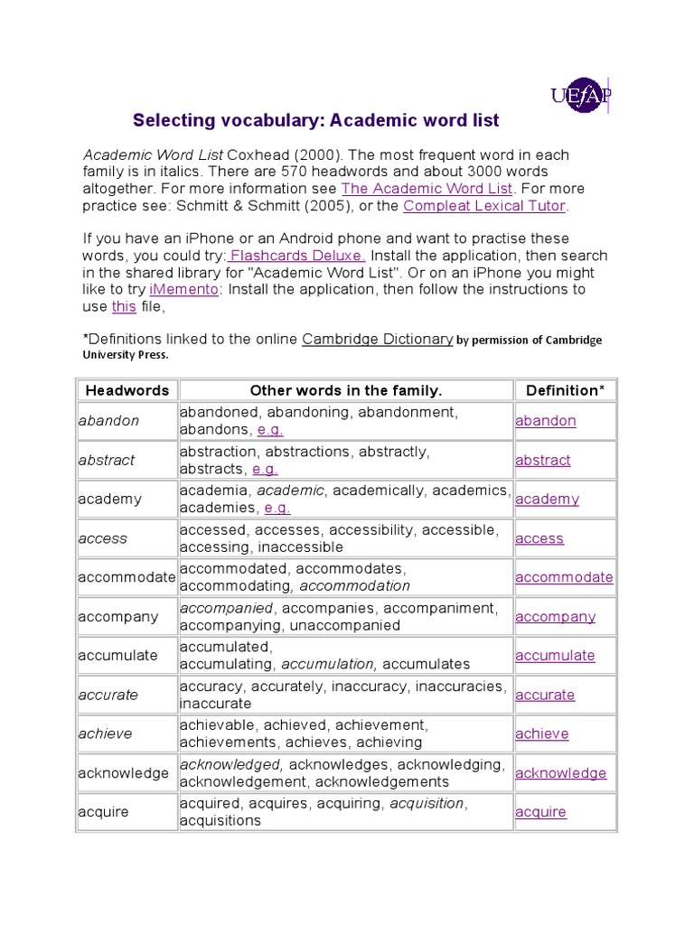 Selecting Vocabulary: Academic Word List | PDF | Hypothesis | Phenomenon