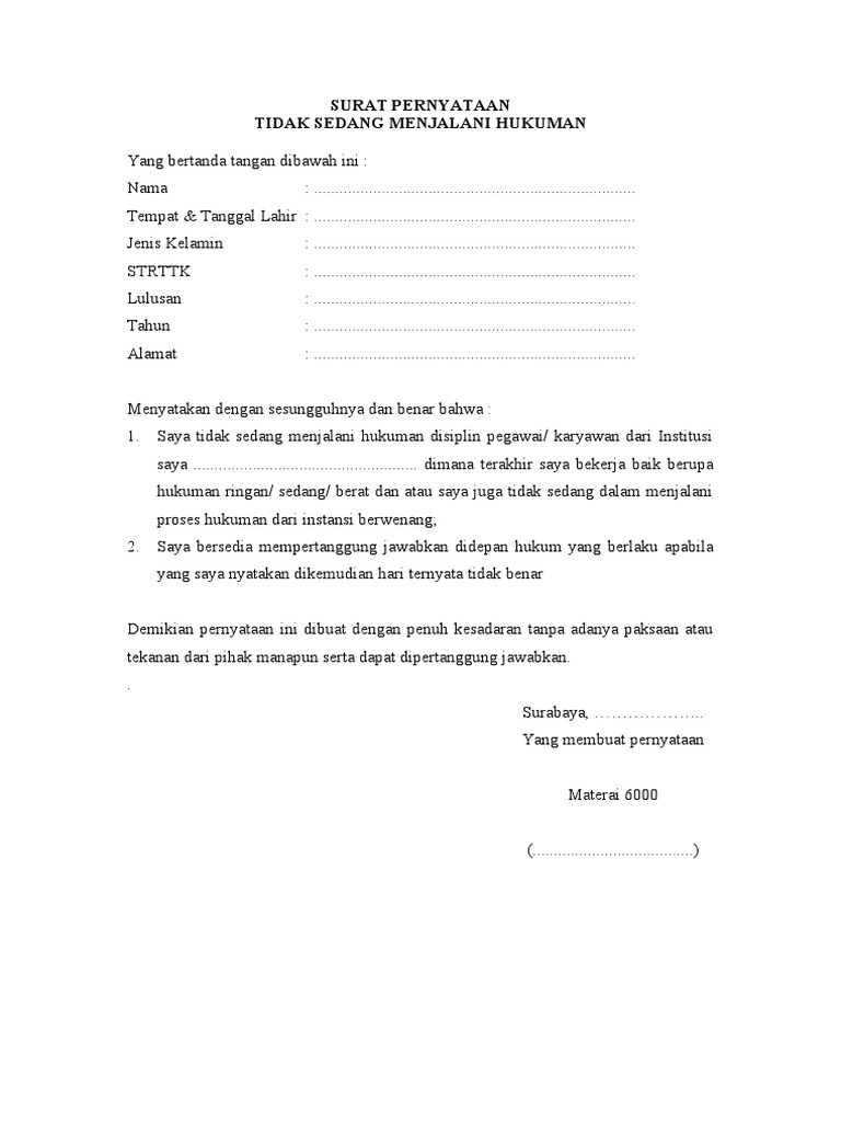 Surat Pernyataan Tidak Dijatuhi Sanksi | PDF