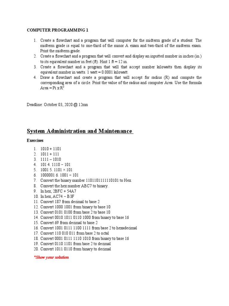 System Administration and Maintenance: Computer Programming 1 | PDF ...