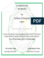 Certificate of Participation: San Pablo Colleges Senior High School This