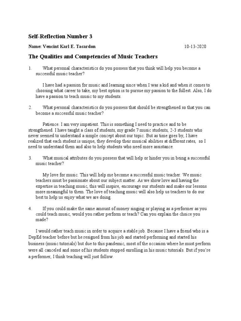 Self Reflection Number 3 | PDF | Career & Growth | Language Arts ...