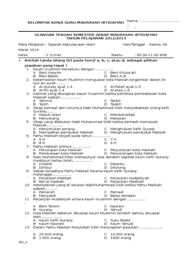 Soal Ski Kelas 5 Pdf