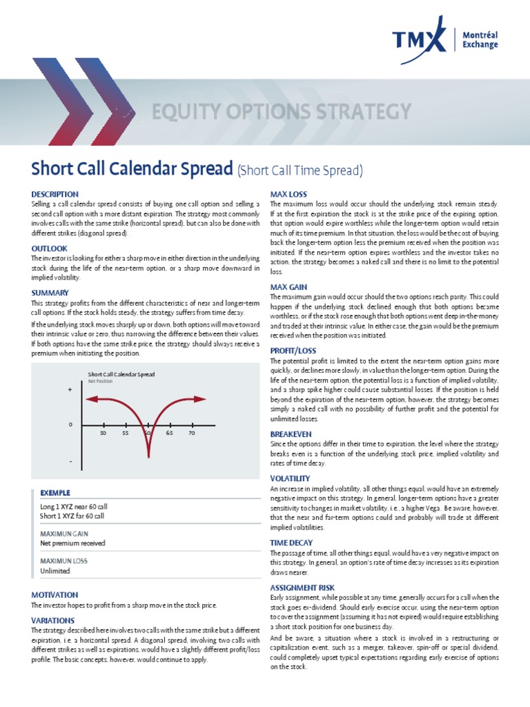 Short Call Calendar Spread PDF Greeks (Finance) Option (Finance)