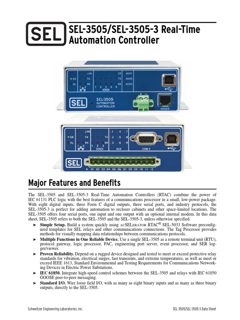 SEL3505/SEL35053 RealTime Automation Controller Major Features and