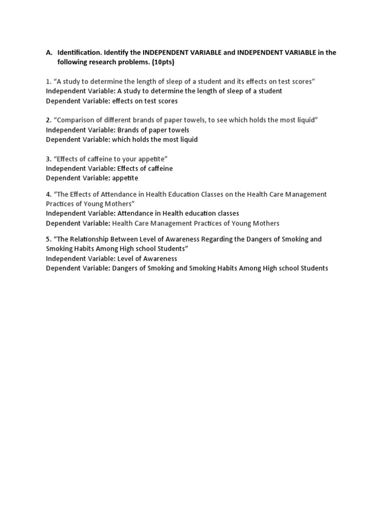 Identifying Independent and Dependent Variables | PDF | Wellness