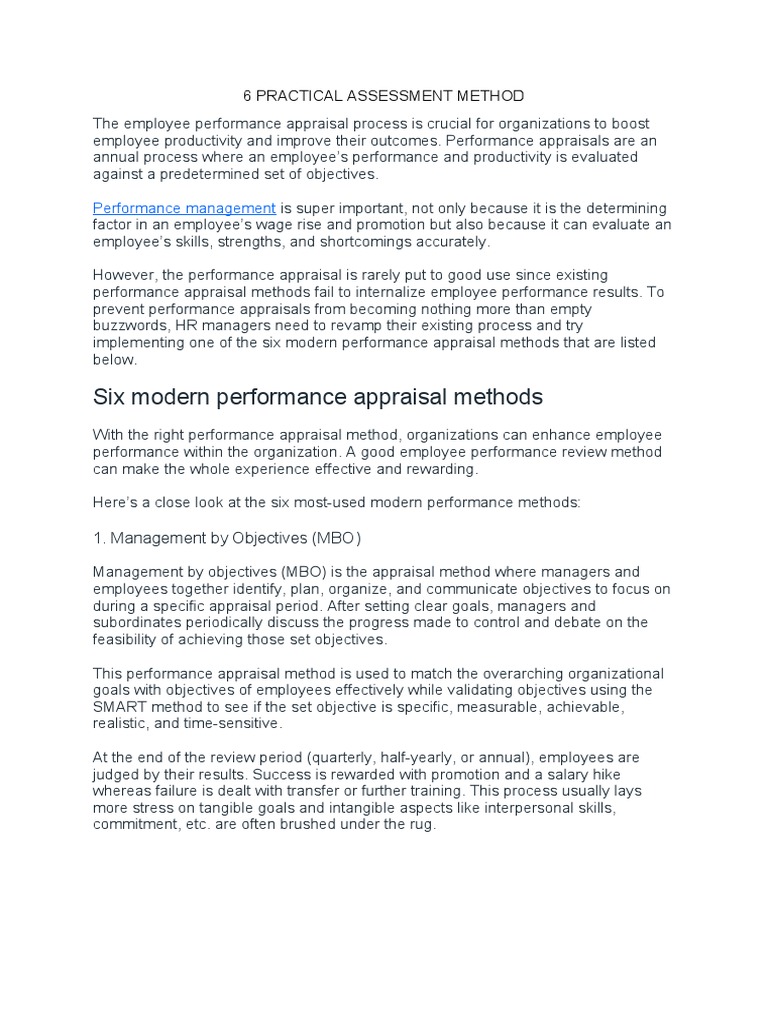 6 Modern Employee Appraisal Methods | PDF | Performance Appraisal ...