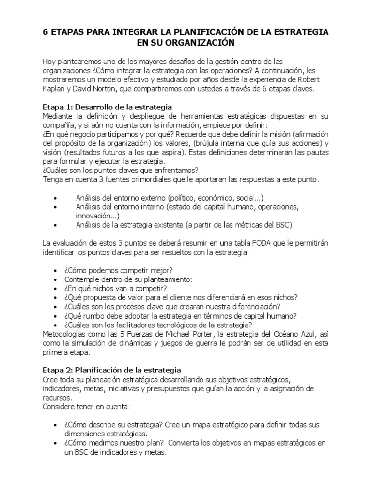 6 Etapas para Integrar La Planificacion de La Estrategia en Su ...