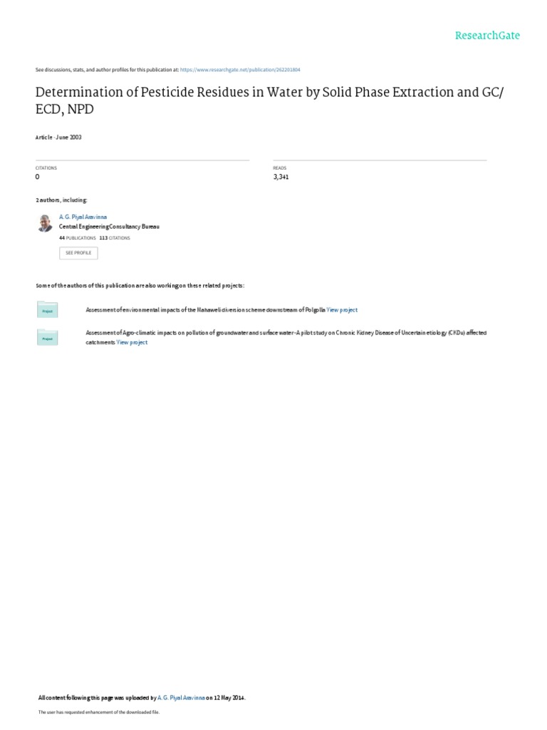Determination of Pesticide Residues in Water by Solid Phase Extraction ...