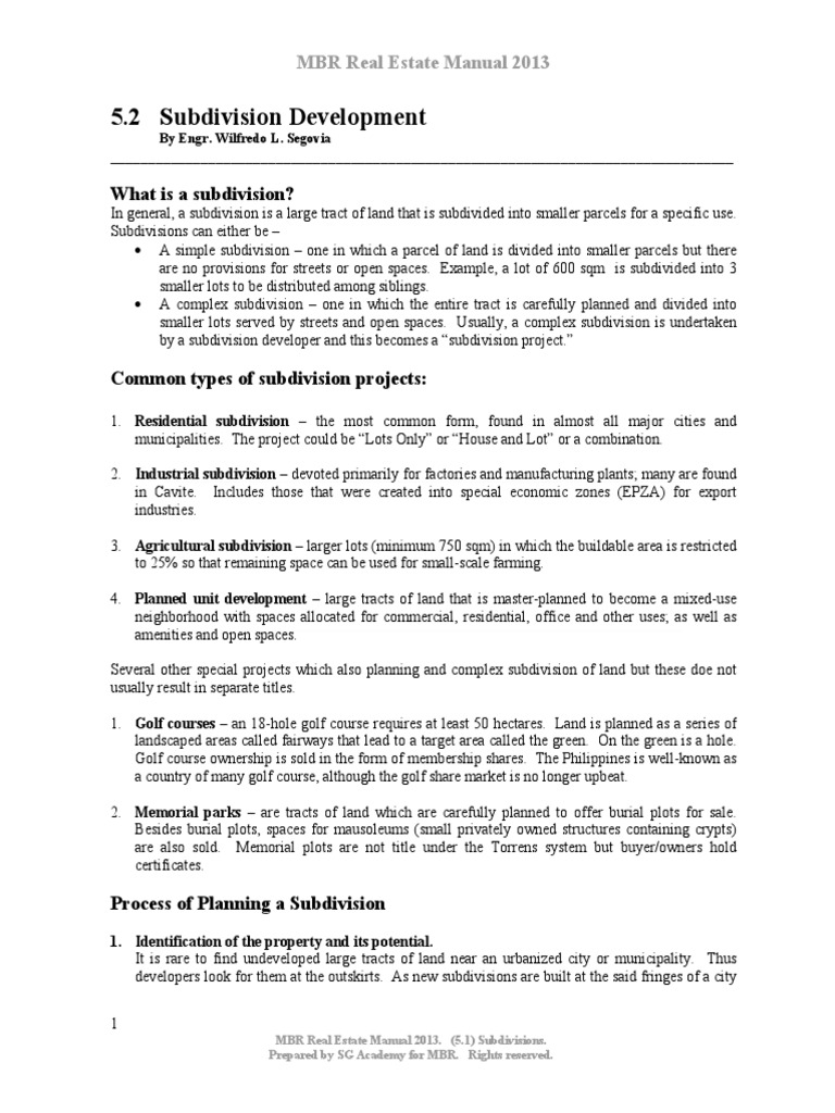5.2 Subdivision Development | PDF | Land Lot | Property Law