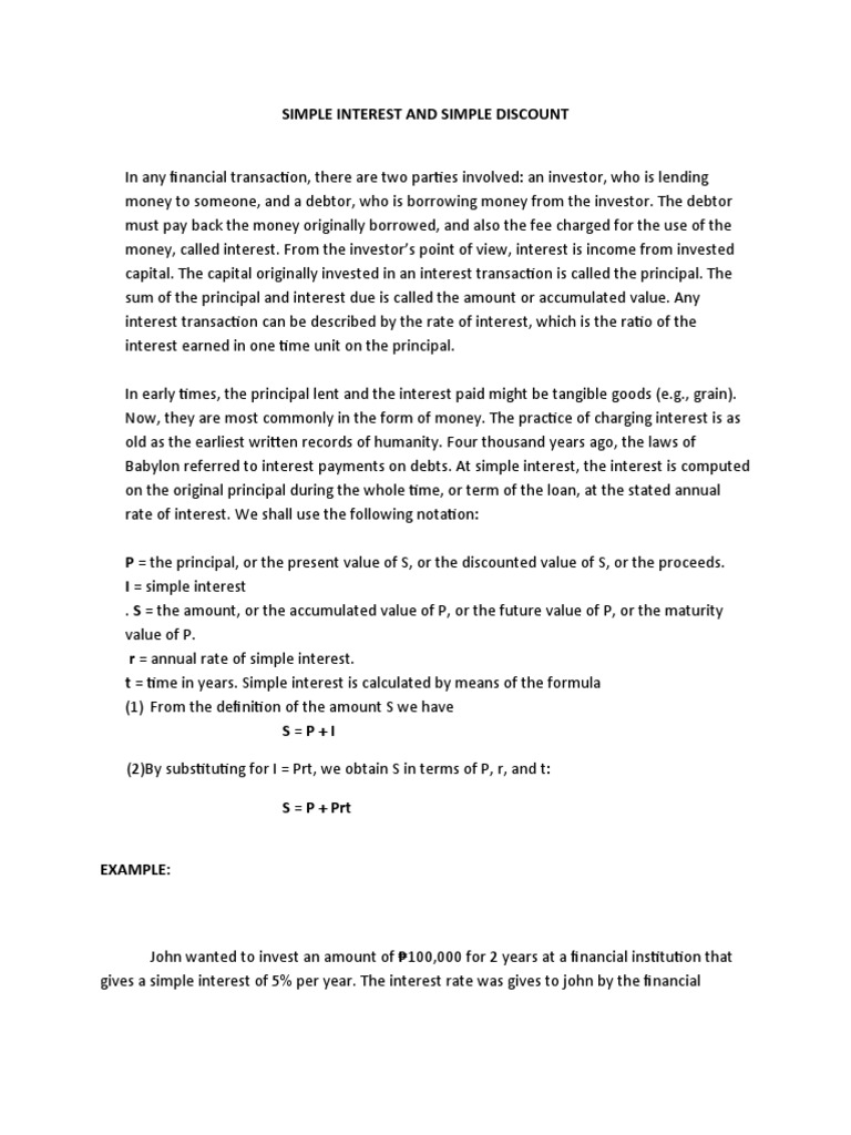 Simple Interest and Simple Discount. Compound Interest | PDF | Compound ...