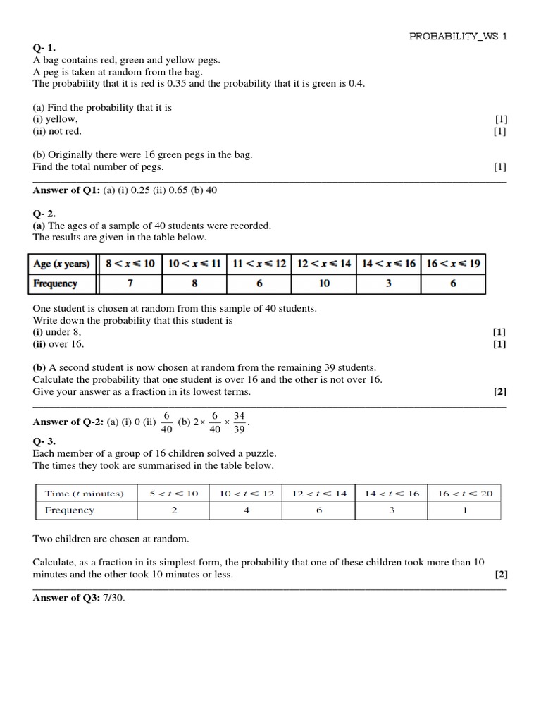 Probability Worksheet for Students | PDF | Odds | Numbers