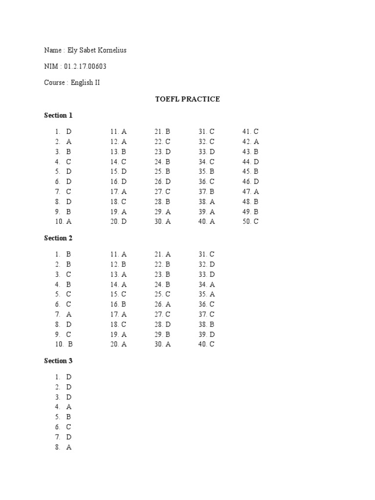 TOEFL Practice Answers for English II | PDF | Sports & Recreation ...