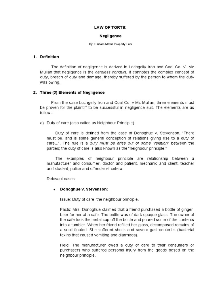 Law of Torts - Negligence | PDF | Duty Of Care | Negligence
