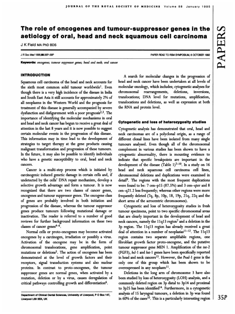 The Role of Aetiology of Oral, Head and Neck | PDF | Head And Neck ...