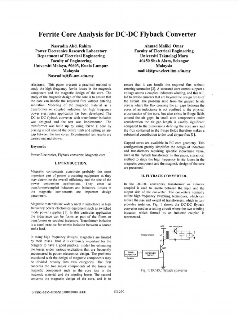 Analysis of Ferrite Core Losses and Saturation in DCDC