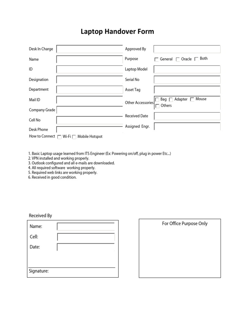 Laptop Handover Form Template | PDF