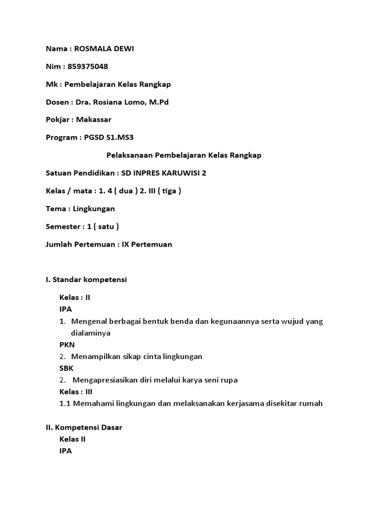 Contoh Pembelajaran Kelas Rangkap | PDF | Kajian Bahasa Asing | Seni