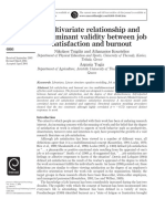 Multivariate relationship and discriminant validity between job satisfaction and burnout