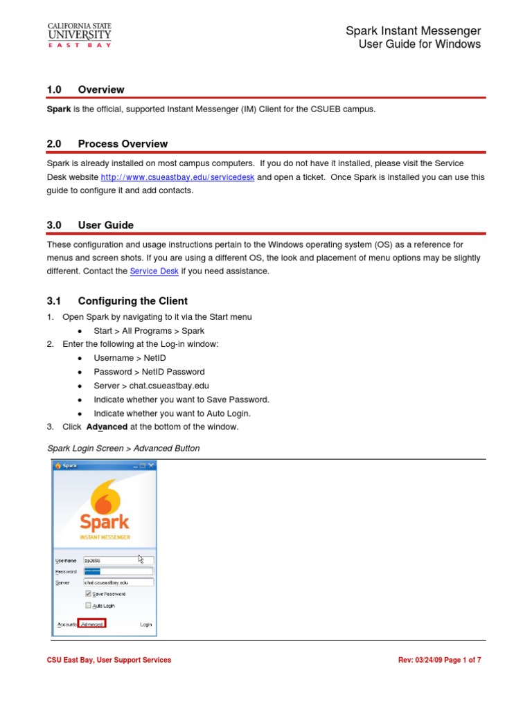 Spark User Guide PDF Instant Messaging Login