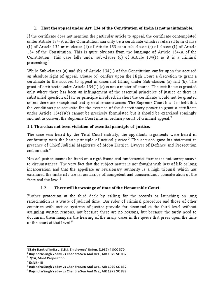That The Appeal Under Art. 134 of The Constitution of India Is Not ...