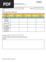 Project Presentation Scoring Sheet Rubric