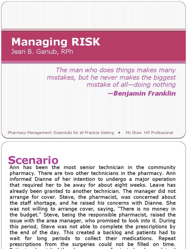 Managing Risk in the Pharmacy: A Guide to Implementing an Effective ...