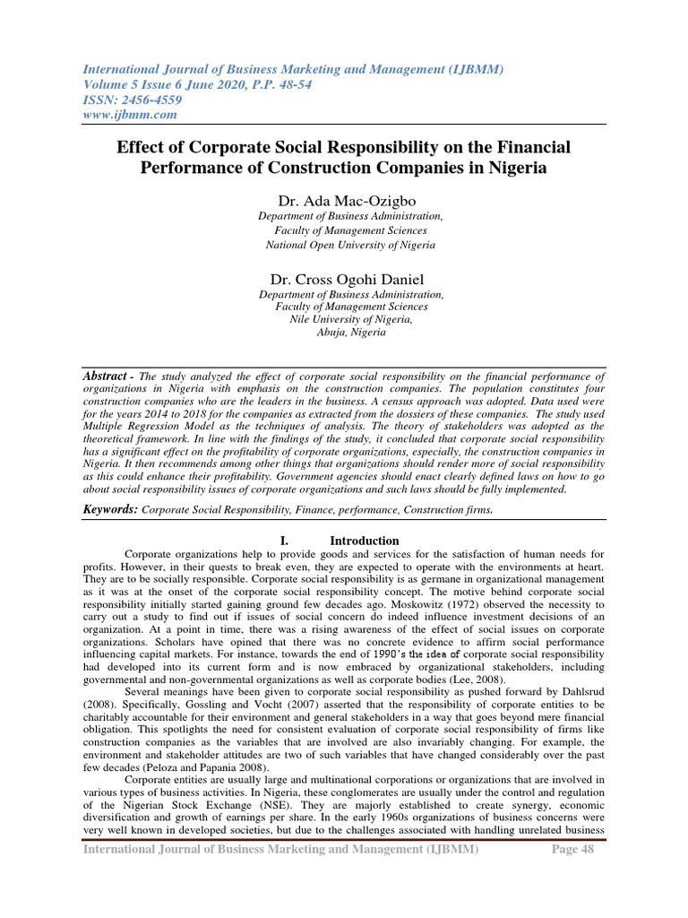 CSR Impact on Nigerian Construction Firms | PDF | Corporate Social ...