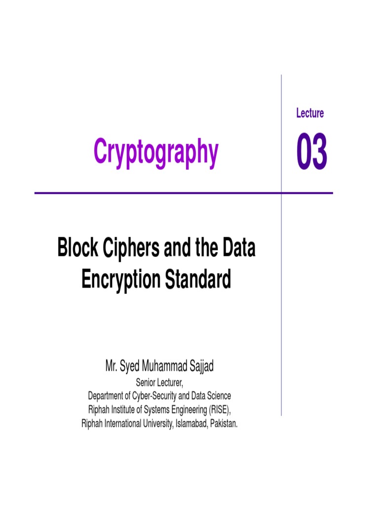3 - Block Ciphers and The Data Encryption Standard | PDF | Cipher ...