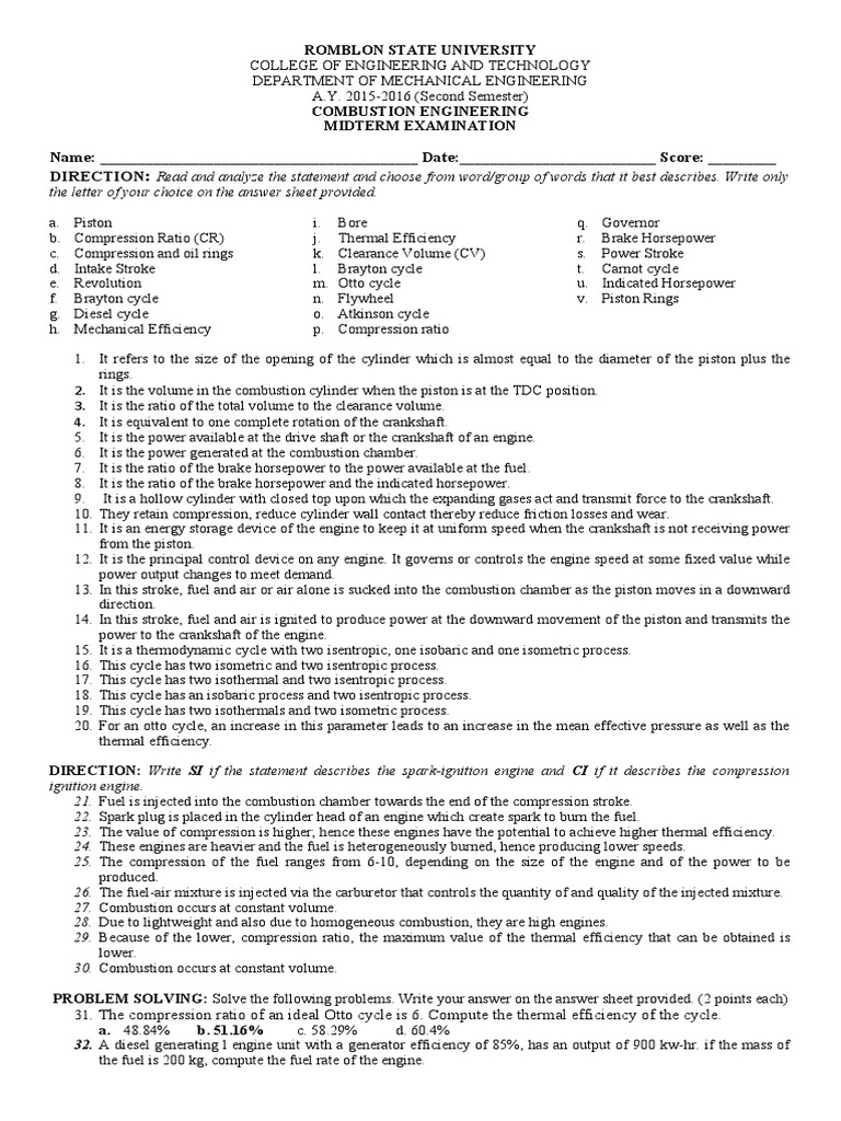 Combustion Engineering PDF Internal Combustion Engine Diesel Engine