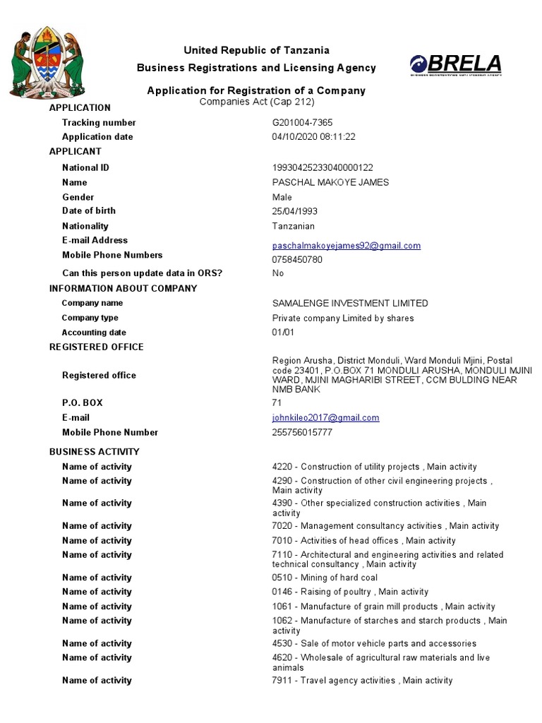United Republic of Tanzania Business Registrations and Licensing Agency