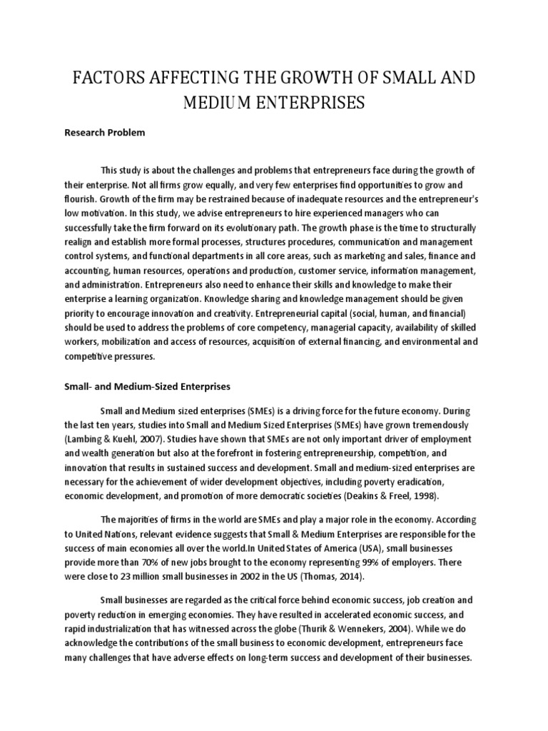 Economic Factors in SME Growth | PDF | Entrepreneurship | Small And ...