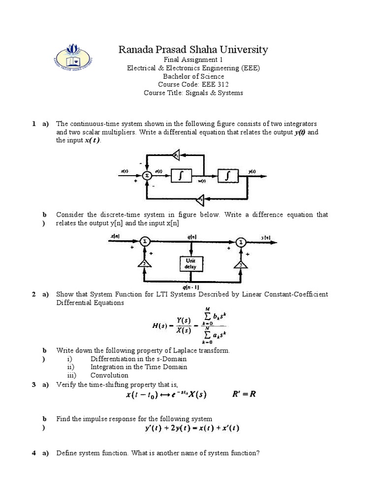 Signals & Systems Assignment EEE 312 | PDF