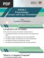 Week 2 Programming Concepts and Logic Formulation: CC102 Fundamentals of Programming