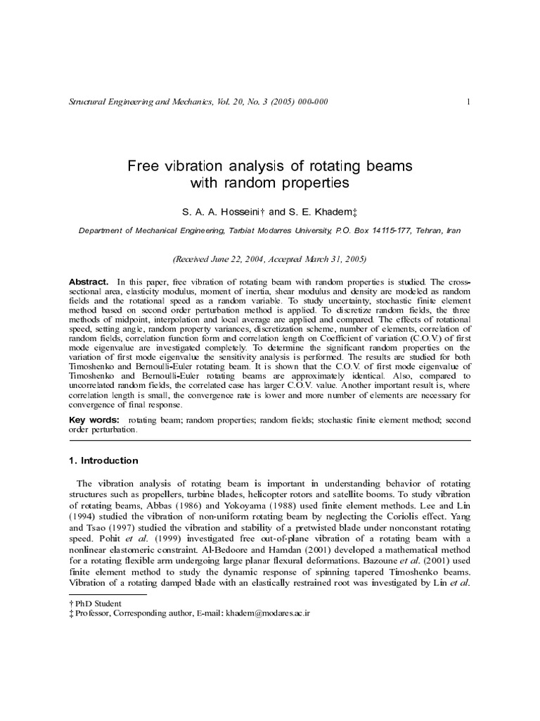 Free Vibration of Rotating Beams | PDF | Correlation And Dependence ...