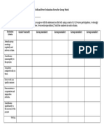 Self and Peer Evaluation Form For Group Work