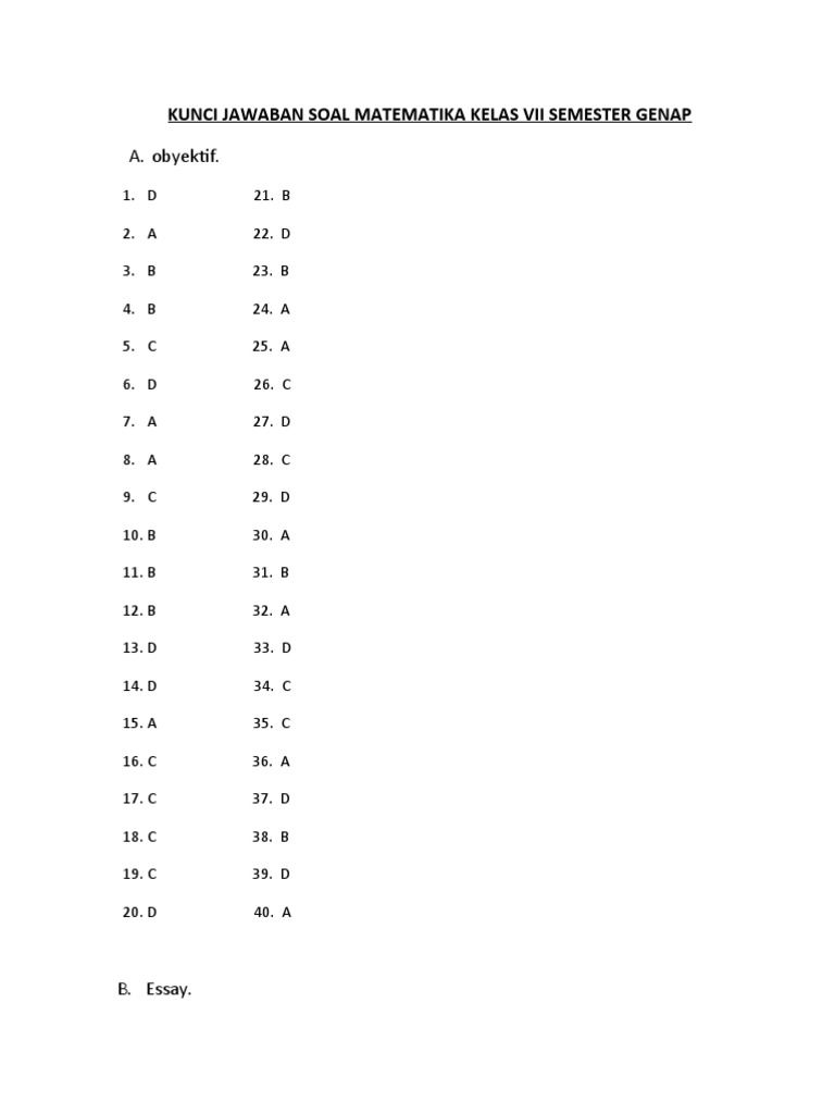 KUNCI JAWABAN SOAL MATEMATIKA KELAS viii SEMESTER GENAP