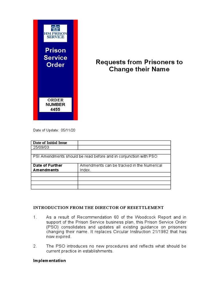Name Change Requests for Prisoners | PDF | Prison | Criminal Law