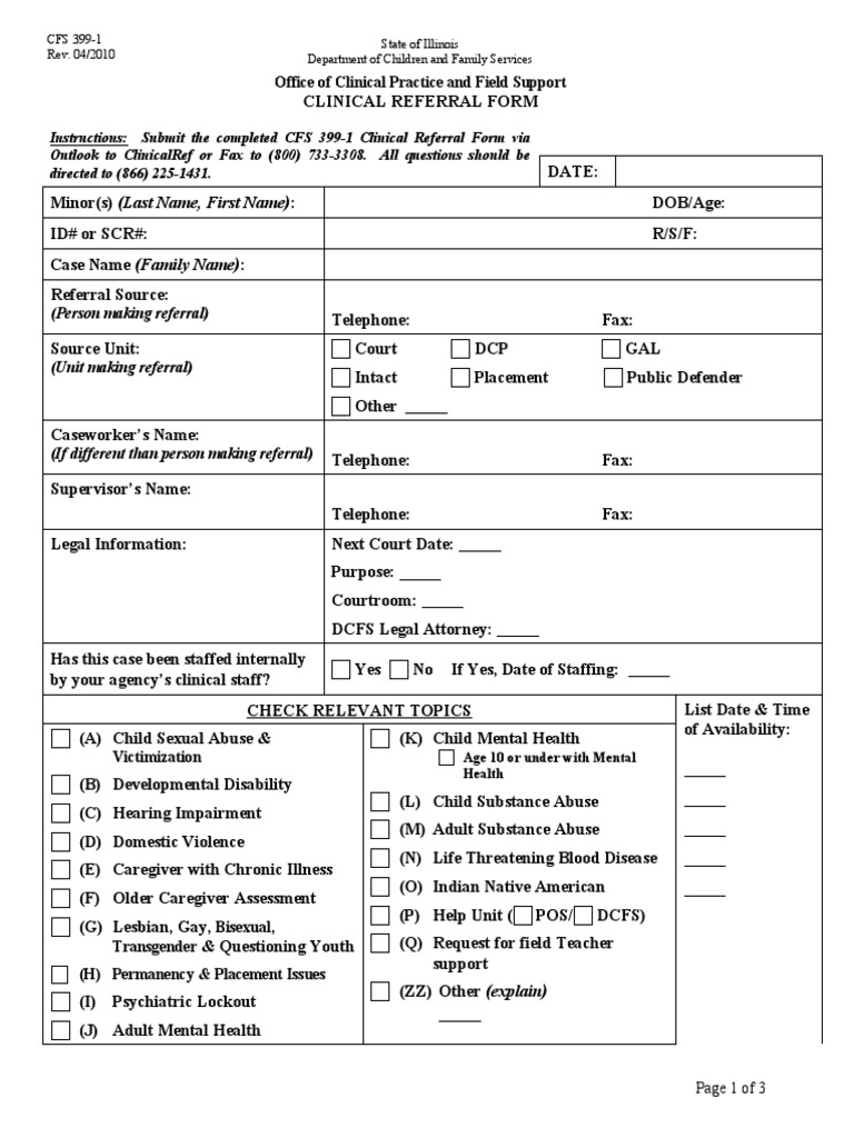 Illinois DCFS Clinical Referral Form | PDF | Child Protective Services ...