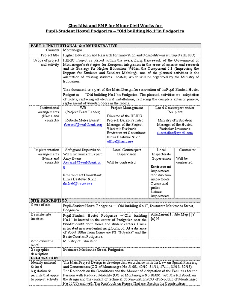Minor Civil Works Checklist for Hostel Renovation | PDF | Wastewater ...