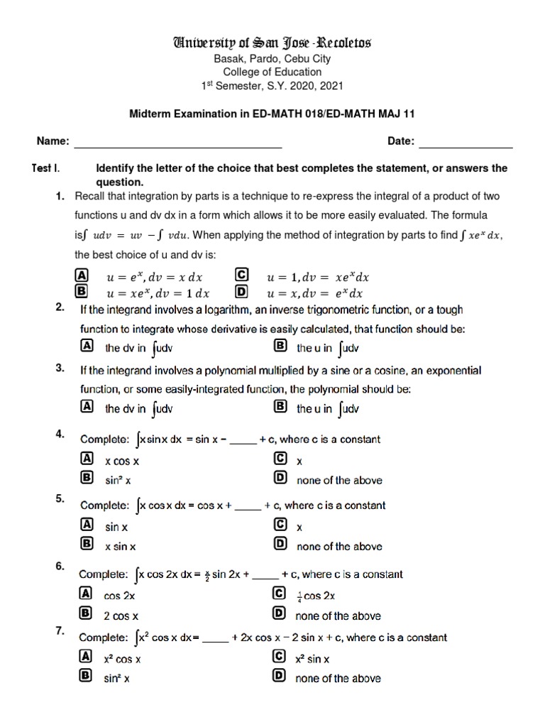 Midterm PDF | PDF | Integral | Numbers