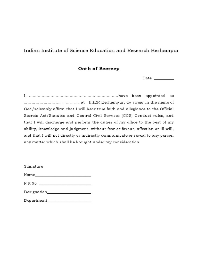 Oath of Secrecy for IISER Employees | PDF | Law